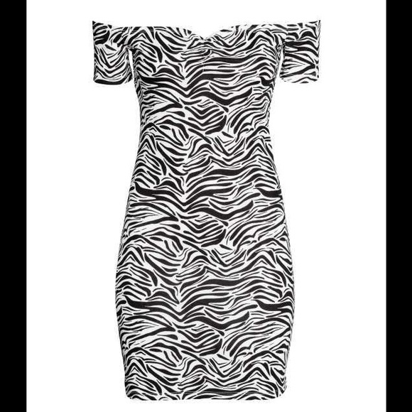 H&M bodycon zebra dress off shoulder BNWT US4 - Picture 2 of 2